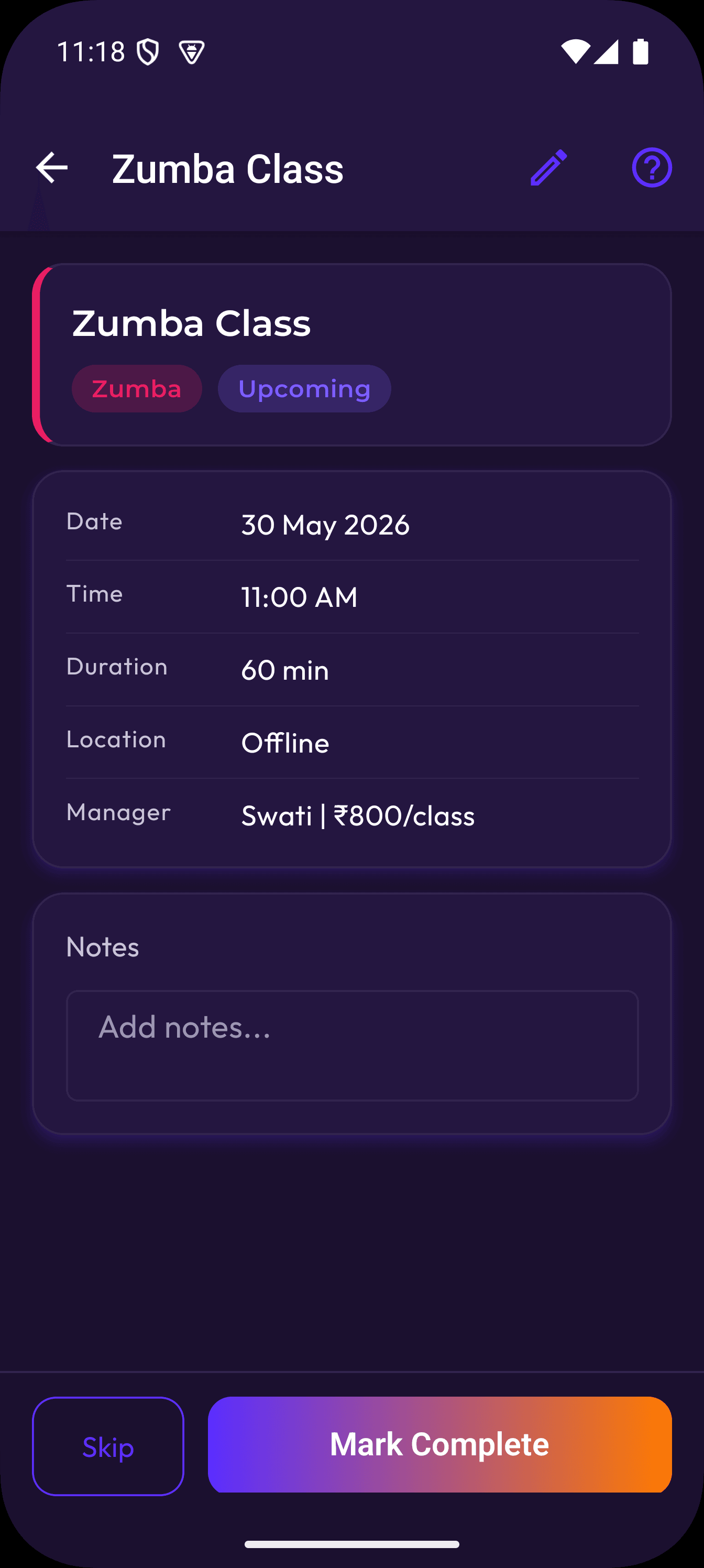 Class details
